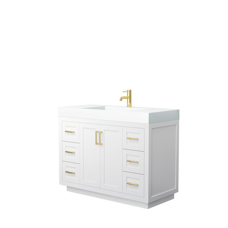 Wyndham Miranda 48" Single Bathroom Vanity In White Matte White Solid Surface In 4" Thickness Integrated Sink Brushed Gold Trims And No Mirror WCF292948SWGK4INTMXX