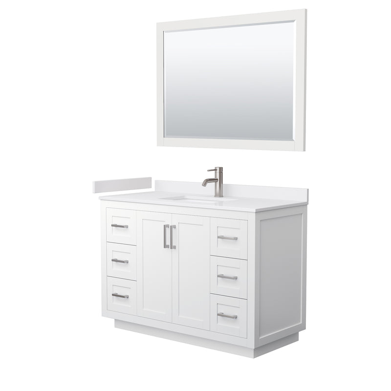 Wyndham Miranda 48" Single Bathroom Vanity In White White Cultured Marble Countertop Undermount Square Sink Brushed Nickel Trims And 46" Mirror WCF292948SWHWCUNSM46