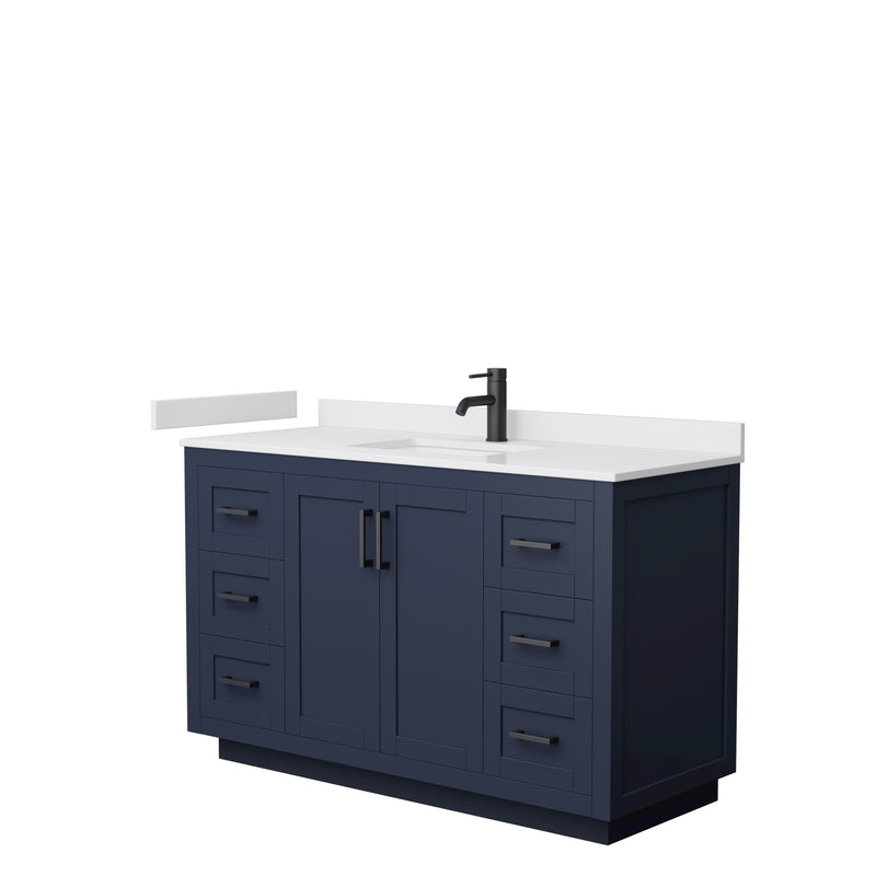 Wyndham Miranda 54" Single Bathroom Vanity In Dark Blue White Cultured Marble Countertop Undermount Square Sink Matte Black Trim WCF292954SBBWCUNSMXX