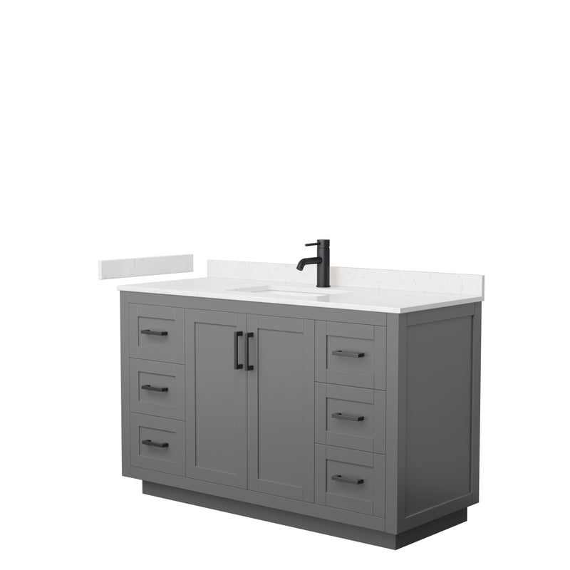 Wyndham Miranda 54" Single Bathroom Vanity In Dark Gray Light-Vein Carrara Cultured Marble Countertop Undermount Square Sink Matte Black Trim WCF292954SGBC2UNSMXX