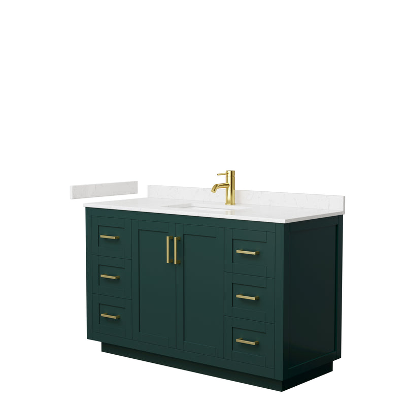 Wyndham Miranda 54" Single Bathroom Vanity In Green Light-Vein Carrara Cultured Marble Countertop Undermount Square Sink Brushed Gold Trim WCF292954SGDC2UNSMXX