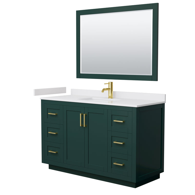 Wyndham Miranda 54" Single Bathroom Vanity In Green White Cultured Marble Countertop Undermount Square Sink Brushed Gold Trim 46" Mirror WCF292954SGDWCUNSM46