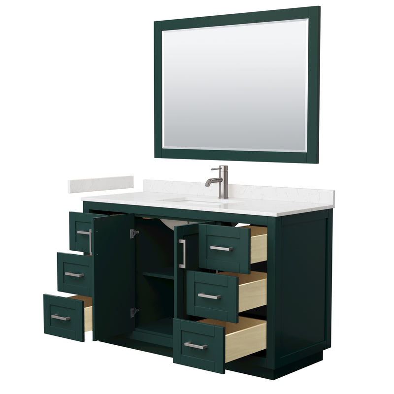 Wyndham Miranda 54" Single Bathroom Vanity In Green Light-Vein Carrara Cultured Marble Countertop Undermount Square Sink Brushed Nickel Trim 46" Mirror WCF292954SGEC2UNSM46