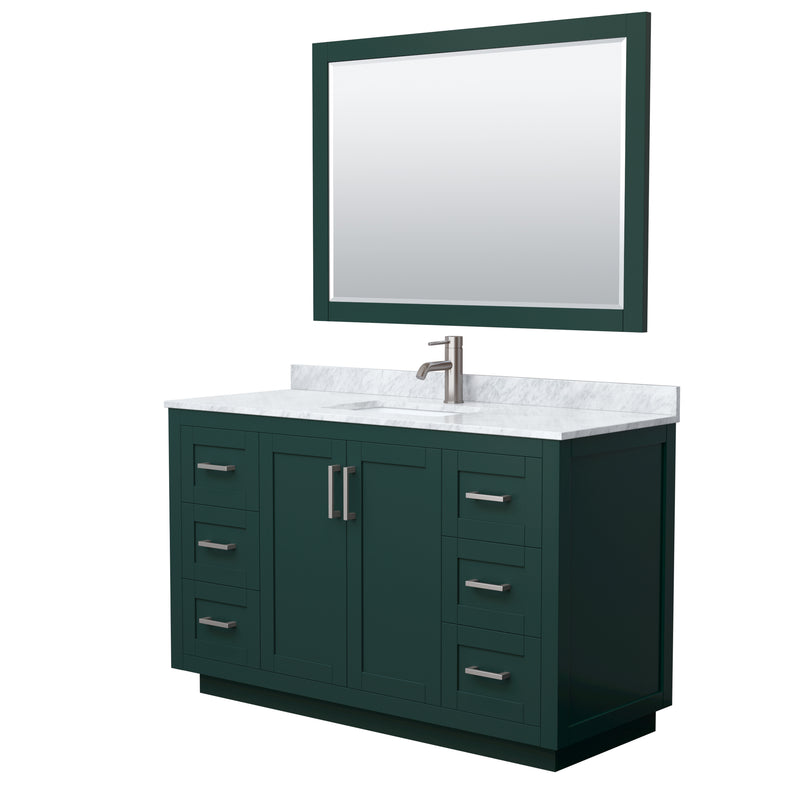 Wyndham Miranda 54" Single Bathroom Vanity In Green White Carrara Marble Countertop Undermount Square Sink Brushed Nickel Trim 46" Mirror WCF292954SGECMUNSM46