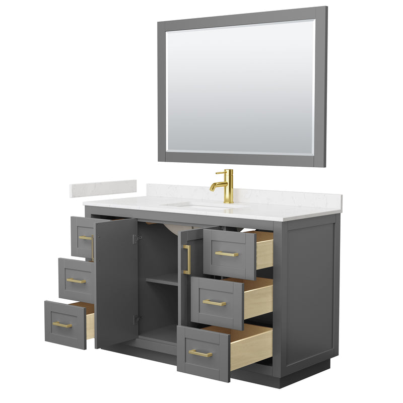 Wyndham Miranda 54" Single Bathroom Vanity In Dark Gray Light-Vein Carrara Cultured Marble Countertop Undermount Square Sink Brushed Gold Trim 46" Mirror WCF292954SGGC2UNSM46