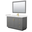 Wyndham Miranda 54" Single Bathroom Vanity In Dark Gray Light-Vein Carrara Cultured Marble Countertop Undermount Square Sink Brushed Gold Trim 46" Mirror WCF292954SGGC2UNSM46