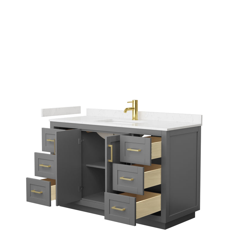 Wyndham Miranda 54" Single Bathroom Vanity In Dark Gray Light-Vein Carrara Cultured Marble Countertop Undermount Square Sink Brushed Gold Trim WCF292954SGGC2UNSMXX