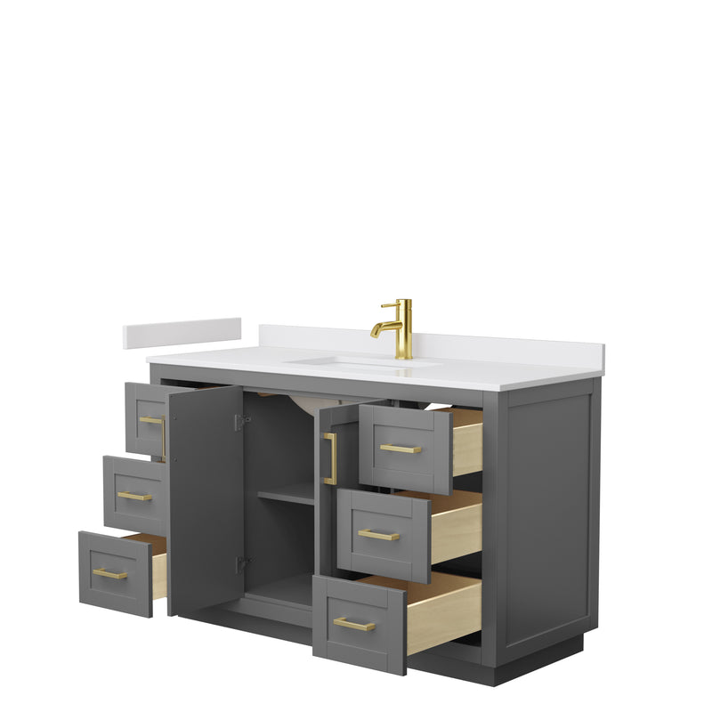 Wyndham Miranda 54" Single Bathroom Vanity In Dark Gray White Cultured Marble Countertop Undermount Square Sink Brushed Gold Trim WCF292954SGGWCUNSMXX