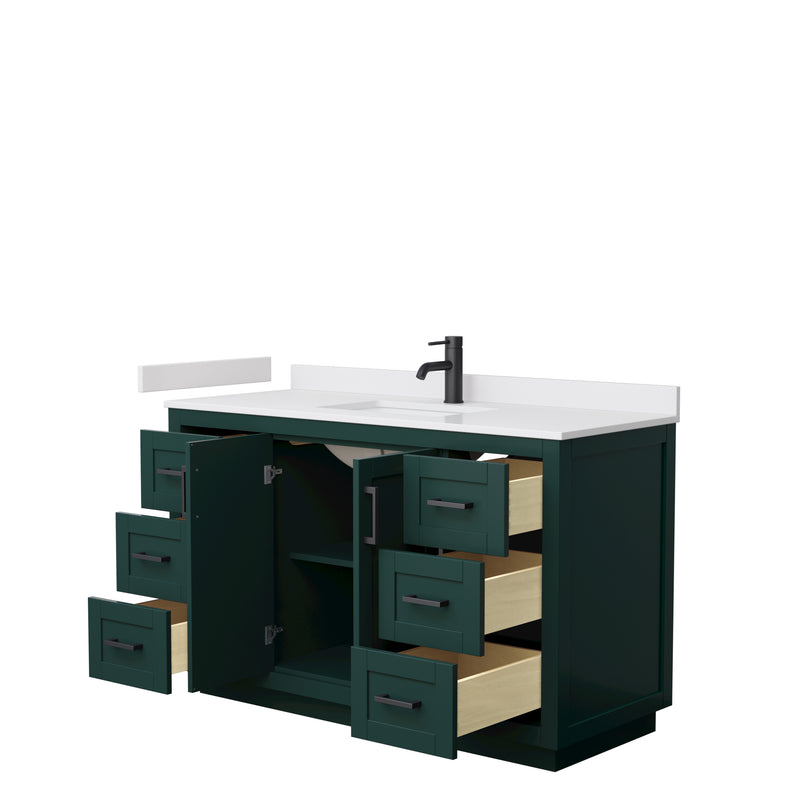 Wyndham Miranda 54" Single Bathroom Vanity In Green White Cultured Marble Countertop Undermount Square Sink Matte Black Trim WCF292954SGKWCUNSMXX