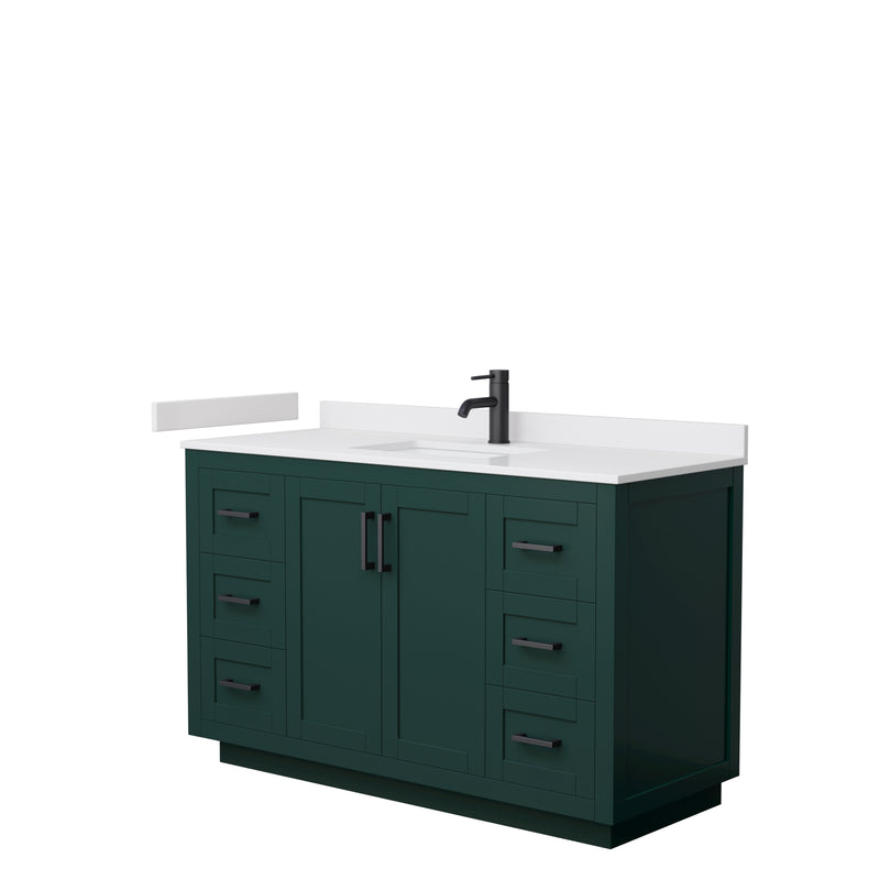 Wyndham Miranda 54" Single Bathroom Vanity In Green White Cultured Marble Countertop Undermount Square Sink Matte Black Trim WCF292954SGKWCUNSMXX