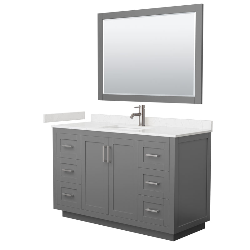 Wyndham Miranda 54" Single Bathroom Vanity In Dark Gray Light-Vein Carrara Cultured Marble Countertop Undermount Square Sink Brushed Nickel Trim 46" Mirror WCF292954SKGC2UNSM46