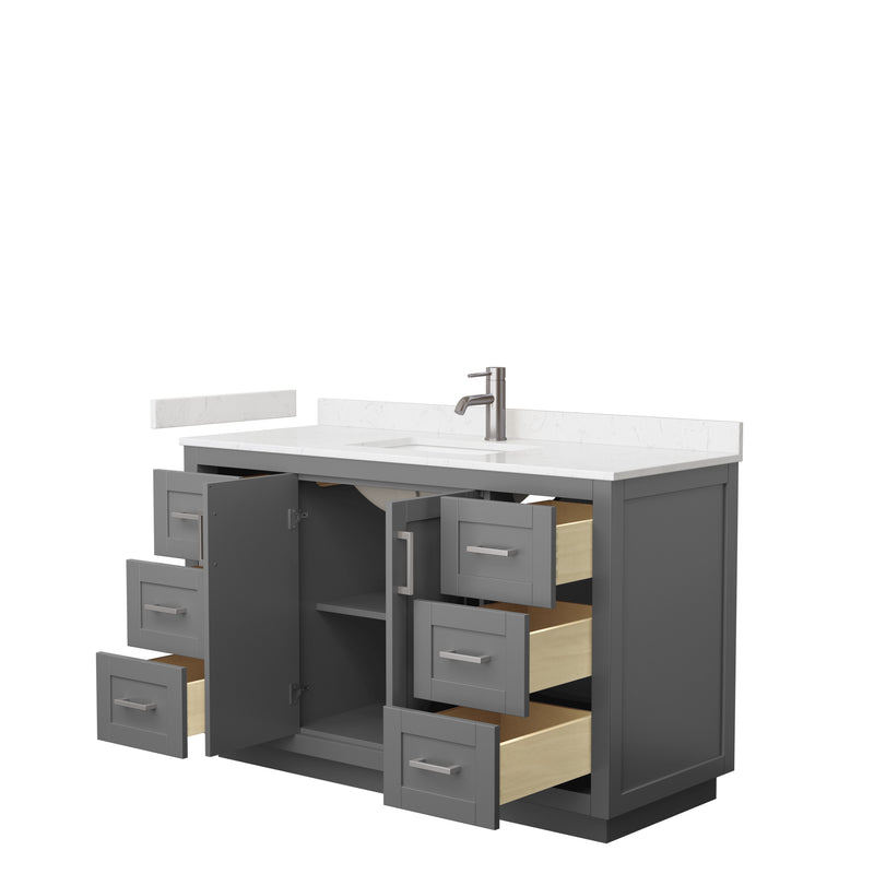 Wyndham Miranda 54" Single Bathroom Vanity In Dark Gray Light-Vein Carrara Cultured Marble Countertop Undermount Square Sink Brushed Nickel Trim WCF292954SKGC2UNSMXX