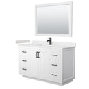 Wyndham Miranda 54" Single Bathroom Vanity In White Light-Vein Carrara Cultured Marble Countertop Undermount Square Sink Matte Black Trim 46" Mirror WCF292954SWBC2UNSM46