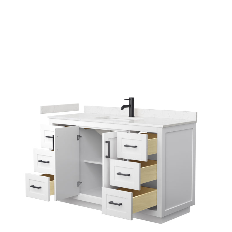 Wyndham Miranda 54" Single Bathroom Vanity In White Light-Vein Carrara Cultured Marble Countertop Undermount Square Sink Matte Black Trim WCF292954SWBC2UNSMXX