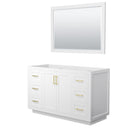 Wyndham Miranda 54" Single Bathroom Vanity In White No Countertop No Sink Brushed Gold Trim 46" Mirror WCF292954SWGCXSXXM46