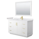 Wyndham Miranda 54" Single Bathroom Vanity In White White Cultured Marble Countertop Undermount Square Sink Brushed Gold Trim 46" Mirror WCF292954SWGWCUNSM46