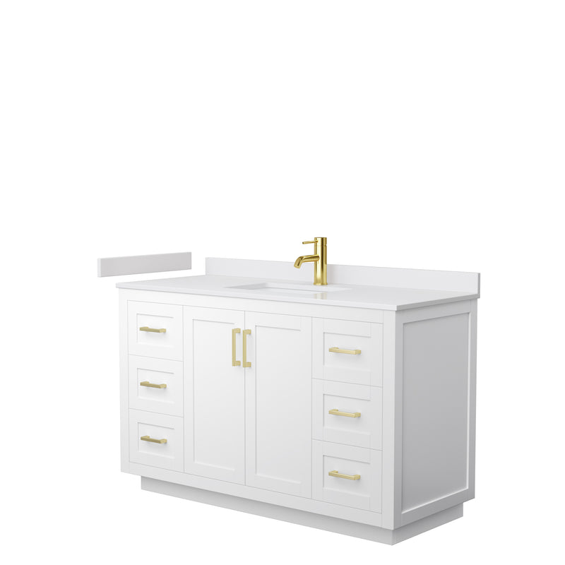 Wyndham Miranda 54" Single Bathroom Vanity In White White Cultured Marble Countertop Undermount Square Sink Brushed Gold Trim WCF292954SWGWCUNSMXX