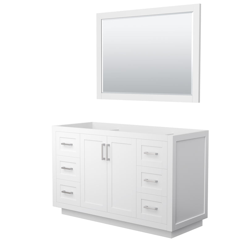 Wyndham Miranda 54" Single Bathroom Vanity In White No Countertop No Sink Brushed Nickel Trim 46" Mirror WCF292954SWHCXSXXM46