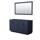 Wyndham Miranda 60" Double Bathroom Vanity In Dark Blue No Countertop No Sink Black Trims And 58" Mirror WCF292960DBBCXSXXM58