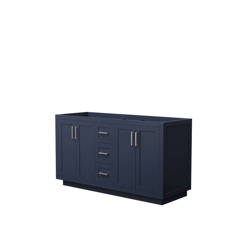 Wyndham Miranda 60" Double Bathroom Vanity In Dark Blue No Countertop No Sink Brushed Nickel Trims And No Mirror WCF292960DBNCXSXXMXX