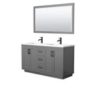 Wyndham Miranda 60" Double Bathroom Vanity In Dark Gray Matte White Solid Surface In 1.25" Thickness Integrated Sinks Black Trims And 58" Mirror WCF292960DGBK1INTM58