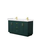 Wyndham Miranda 60" Double Bathroom Vanity In Green Light-Vein Carrara Cultured Marble Countertop Undermount Square Sinks Brushed Gold Trim WCF292960DGDC2UNSMXX