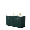 Wyndham Miranda 60" Double Bathroom Vanity In Green 1.25" Thick Matte White Solid Surface Countertop Integrated Sinks Brushed Gold Trim WCF292960DGDK1INTMXX