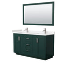 Wyndham Miranda 60" Double Bathroom Vanity In Green Light-Vein Carrara Cultured Marble Countertop Undermount Square Sinks Brushed Nickel Trim 58" Mirror WCF292960DGEC2UNSM58