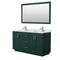 Wyndham Miranda 60" Double Bathroom Vanity In Green White Carrara Marble Countertop Undermount Square Sinks Brushed Nickel Trim 58" Mirror WCF292960DGECMUNSM58