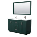 Wyndham Miranda 60" Double Bathroom Vanity In Green 1.25" Thick Matte White Solid Surface Countertop Integrated Sinks Brushed Nickel Trim 58" Mirror WCF292960DGEK1INTM58