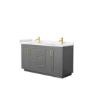 Wyndham Miranda 60" Double Bathroom Vanity In Dark Gray Light-Vein Carrara Cultured Marble Countertop Undermount Square Sinks Brushed Gold Trims And No Mirr WCF292960DGGC2UNSMXX