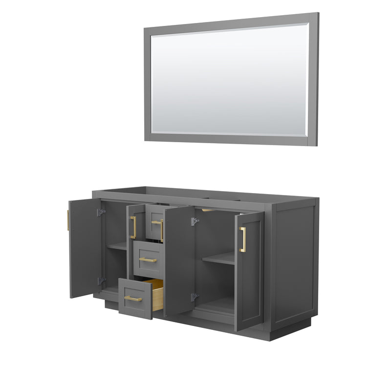 Wyndham Miranda 60" Double Bathroom Vanity In Dark Gray No Countertop No Sink Brushed Gold Trims and 58" Mirror WCF292960DGGCXSXXM58