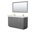 Wyndham Miranda 60" Double Bathroom Vanity In Dark Gray White Cultured Marble Countertop Undermount Square Sinks Brushed Gold Trims And 58" Mirror WCF292960DGGWCUNSM58