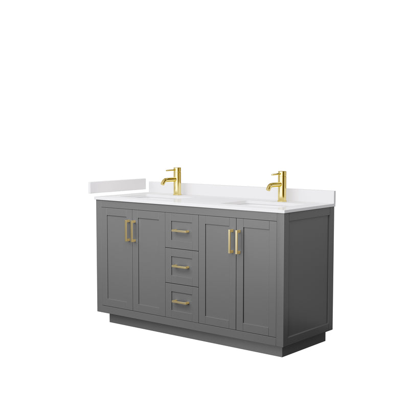 Wyndham Miranda 60" Double Bathroom Vanity In Dark Gray White Cultured Marble Countertop Undermount Square Sinks Brushed Gold Trims And No Mirror WCF292960DGGWCUNSMXX