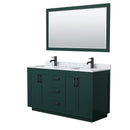 Wyndham Miranda 60" Double Bathroom Vanity In Green White Carrara Marble Countertop Undermount Square Sinks Matte Black Trim 58" Mirror WCF292960DGKCMUNSM58