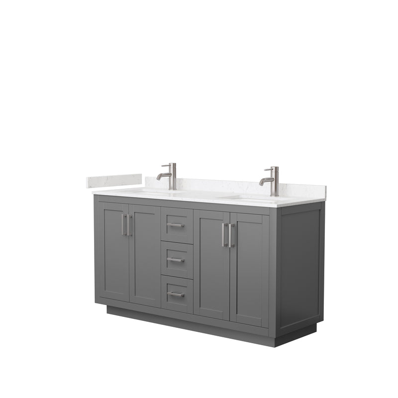 Wyndham Miranda 60" Double Bathroom Vanity In Dark Gray Light-Vein Carrara Cultured Marble Countertop Undermount Square Sinks Brushed Nickel Trims And No Mi WCF292960DKGC2UNSMXX