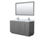 Wyndham Miranda 60" Double Bathroom Vanity In Dark Gray White Carrara Marble Countertop Undermount Square Sinks Brushed Nickel Trims And 58" Mirror WCF292960DKGCMUNSM58