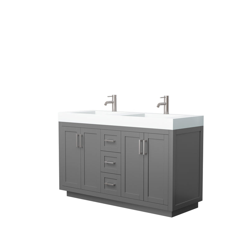 Wyndham Miranda 60" Double Bathroom Vanity In Dark Gray Matte White Solid Surface In 4" Thickness Integrated Sinks Brushed Nickel Trims And No Mirror WCF292960DKGK4INTMXX