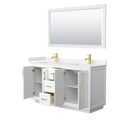 Wyndham Miranda 60" Double Bathroom Vanity In White Light-Vein Carrara Cultured Marble Countertop Undermount Square Sinks Brushed Gold Trims and 58" Mirror WCF292960DWGC2UNSM58