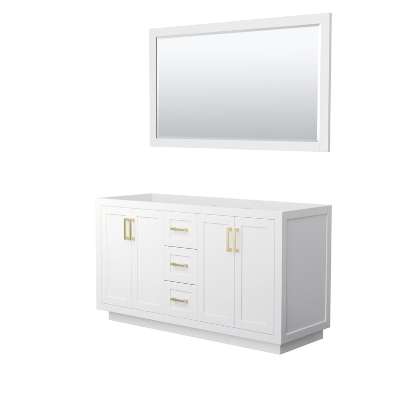 Wyndham Miranda 60" Double Bathroom Vanity In White No Countertop No Sink Brushed Gold Trims And 58" Mirror WCF292960DWGCXSXXM58