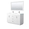 Wyndham Miranda 60" Double Bathroom Vanity In White Matte White Solid Surface In 4" Thickness Integrated Sinks Brushed Nickel Trims And 58" Mirror WCF292960DWHK4INTM58