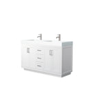 Wyndham Miranda 60" Double Bathroom Vanity In White Matte White Solid Surface In 4" Thickness Integrated Sinks Brushed Nickel Trims And No Mirror WCF292960DWHK4INTMXX