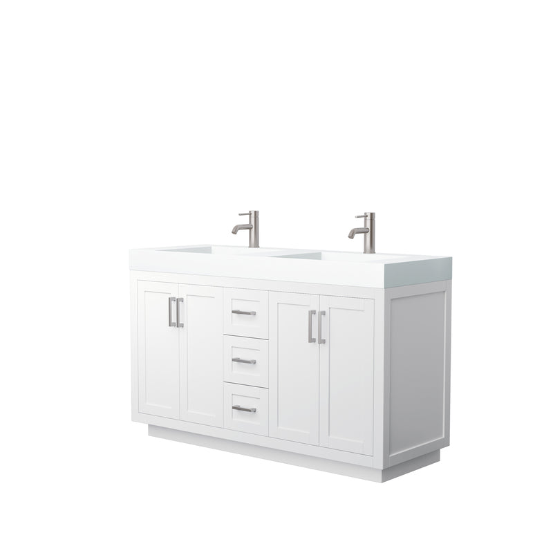 Wyndham Miranda 60" Double Bathroom Vanity In White Matte White Solid Surface In 4" Thickness Integrated Sinks Brushed Nickel Trims And No Mirror WCF292960DWHK4INTMXX