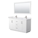 Wyndham Miranda 60" Double Bathroom Vanity In White White Cultured Marble Countertop Undermount Square Sinks Brushed Nickel Trims And 58" Mirror WCF292960DWHWCUNSM58