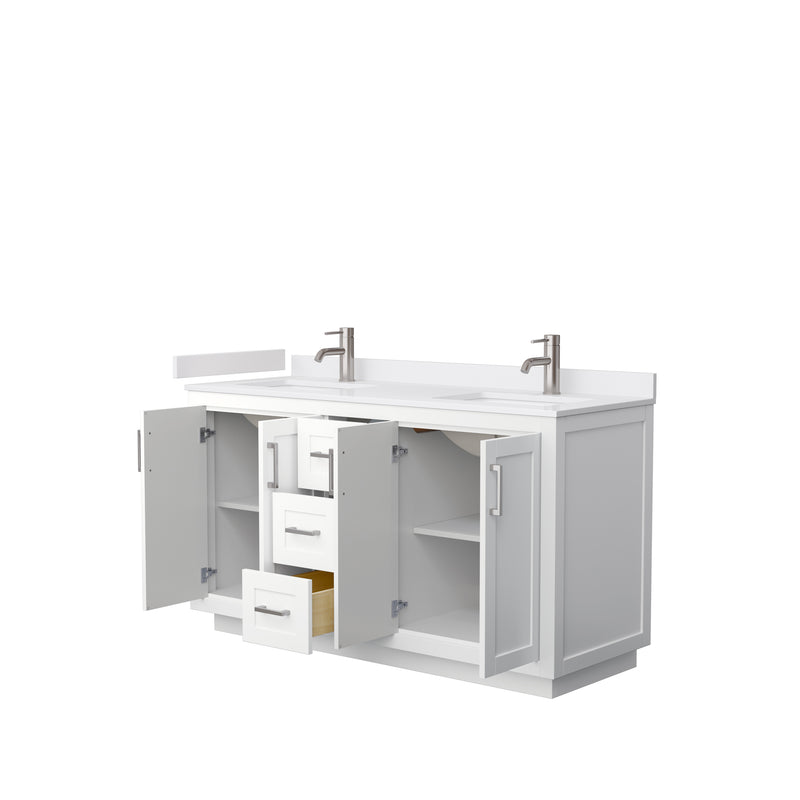 Wyndham Miranda 60" Double Bathroom Vanity In White White Cultured Marble Countertop Undermount Square Sinks Brushed Nickel Trims and No Mirror WCF292960DWHWCUNSMXX