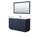 Wyndham Miranda 60" Single Bathroom Vanity In Dark Blue Light-Vein Carrara Cultured Marble Countertop Undermount Square Sink Brushed Nickel Trims And 58" Mi WCF292960SBNC2UNSM58