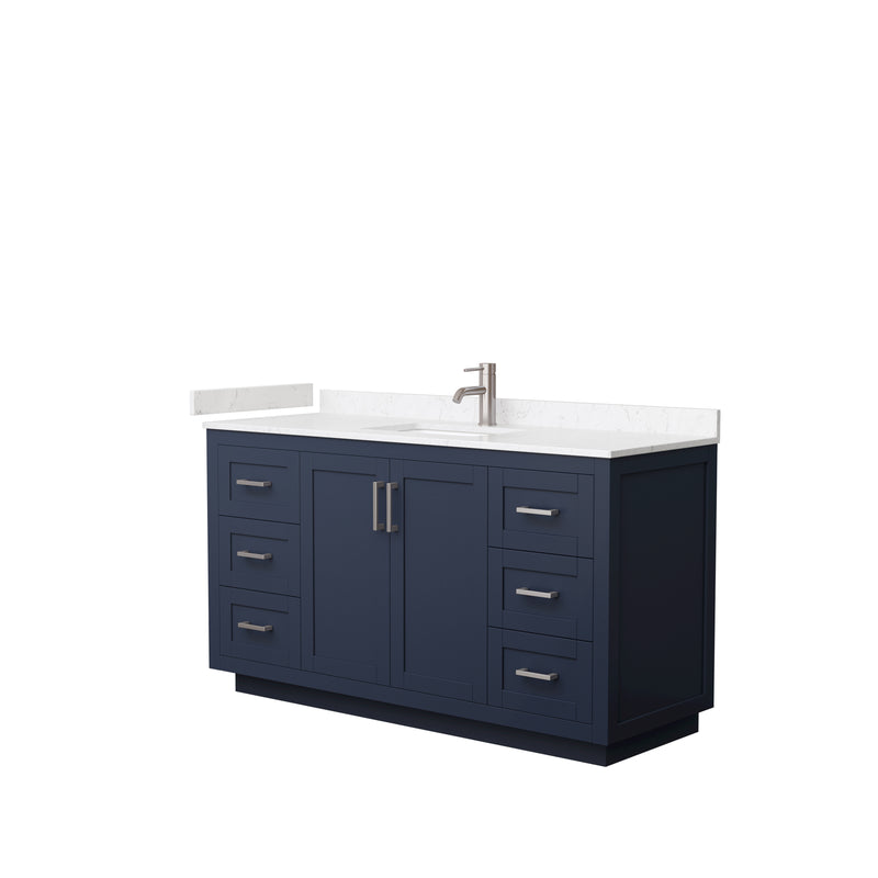 Wyndham Miranda 60" Single Bathroom Vanity In Dark Blue Light-Vein Carrara Cultured Marble Countertop Undermount Square Sink Brushed Nickel Trims And No Mir WCF292960SBNC2UNSMXX