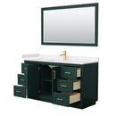 Wyndham Miranda 60" Single Bathroom Vanity In Green Light-Vein Carrara Cultured Marble Countertop Undermount Square Sink Brushed Gold Trim 58" Mirror WCF292960SGDC2UNSM58