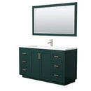 Wyndham Miranda 60" Single Bathroom Vanity In Green 1.25" Thick Matte White Solid Surface Countertop Integrated Sink Brushed Nickel Trim 58" Mirror WCF292960SGEK1INTM58