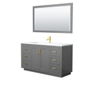 Wyndham Miranda 60" Single Bathroom Vanity In Dark Gray Matte White Solid Surface In 1.25" Thickness Integrated Sink Brushed Gold Trims And 58" Mirror WCF292960SGGK1INTM58